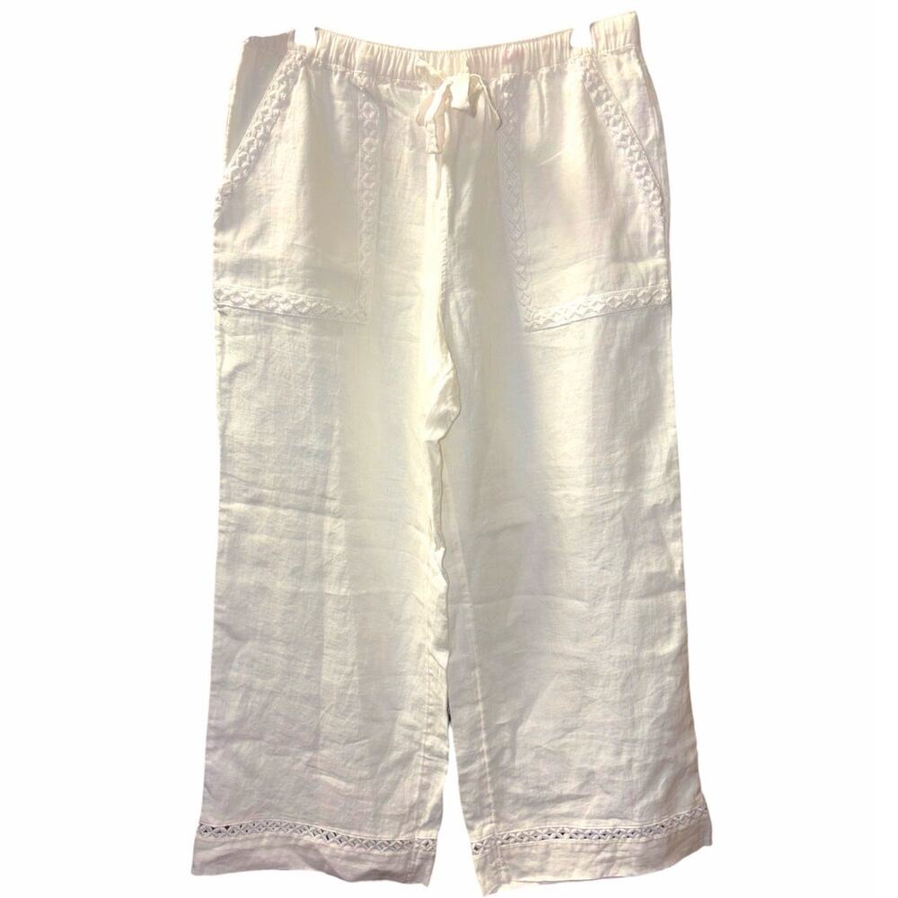Joie 100% Linen White Wide Leg Crop Pant size Medium - Picture 2 of 9